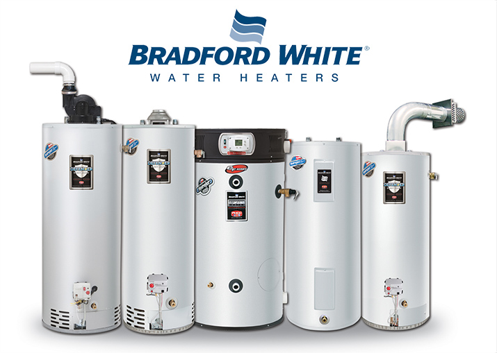 Bradford White water heaters products display.